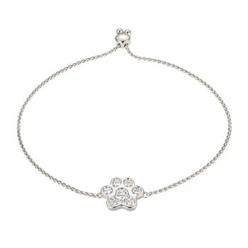 White Cubic Zirconia Rhodium Over Brass Paw Print Bolo Bracelet  0.84ctw