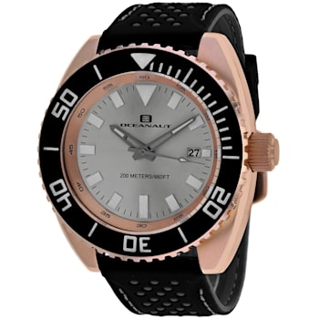 Oceanaut Men's Submersion Metallic Silver Dial, Rose Bezel, Black Rubber
Strap Watch