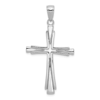 Rhodium Over 14K White Gold Polished Solid Cross Pendant