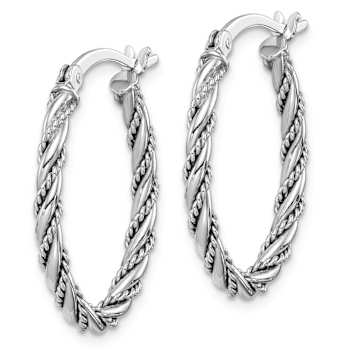 Rhodium Over Sterling Silver 2.5mm Twisted Oval Hoop Earrings