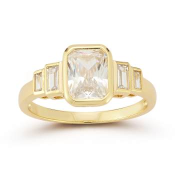 Rachel Zoe Bezel Set CZ Ring in 14K Gold Over Sterling Silver