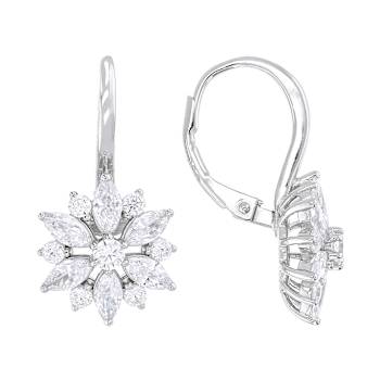 Round And Marquise CZ Drop Earrings In Sterling Silver
