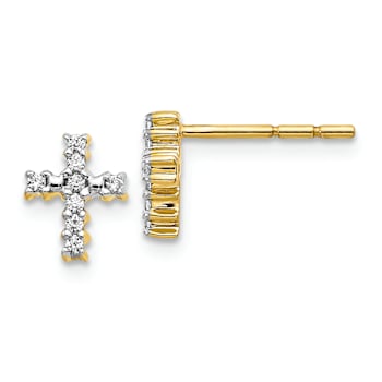 14K Two-tone Gold Polished 0.096 cttw. Diamond Cross Stud Earrings