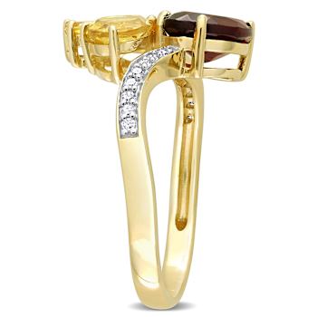 2.10ctw Garnet, Citrine And Diamond 14k Yellow Gold Ring