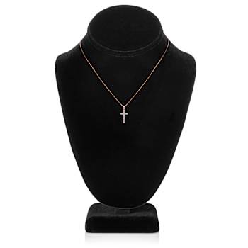 White Cubic Zirconia 14k Rose Gold Cross Pendant With Chain 0.30ctw