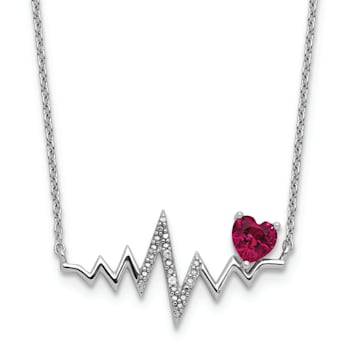 Rhodium Over Sterling Silver Lab Created Ruby and Cubic Zirconia
Heartbeat Necklace