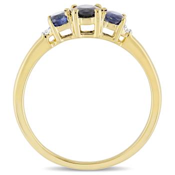 Blue Sapphire and Diamond 10K Yellow Gold Ring 1.02ctw