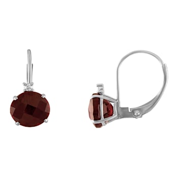 10K White Gold Garnet and Diamond Round Leverback Earrings 2.48ctw
