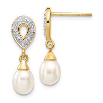 14K Yellow Gold 7x5mm White Teardrop Freshwater Cultured Pearl 0.01ct
Diamond Dangle Earrings