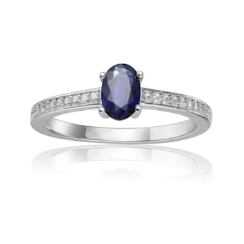 Blue Sapphire with Moissanite Accents Sterling Silver Ring, 0.95ctw