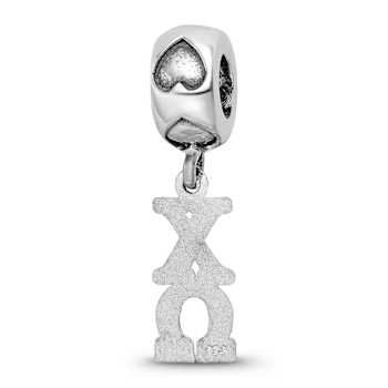 Rhodium Over Sterling Silver LogoArt Chi Omega Vertical Letters Heart Bead