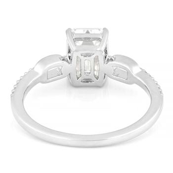 Moissanite Emerald-Cut Engagement Ring In Platinum-Enhanced Sterling Silver