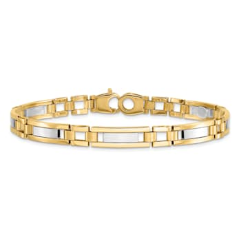 14K Yellow and White Gold Polished and Satin 8.5-inch Men's Link Bracelet