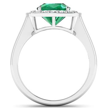 2.55ctw Green Emerald and Diamond 14K White Gold Halo Ring