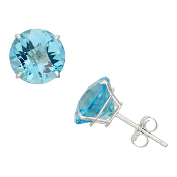 Swiss Blue Topaz Round 10K White Gold Stud Earrings 4.50ctw