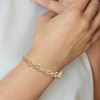 14K Two-tone Gold Diamond-Cut Fancy Heart Link Bracelet