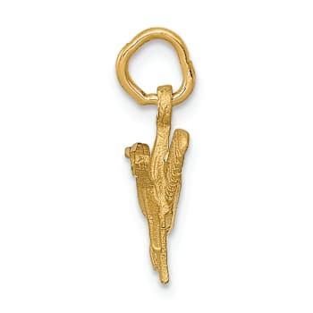 14k Yellow Gold Brushed, Diamond-Cut Comb and Scissors Charm