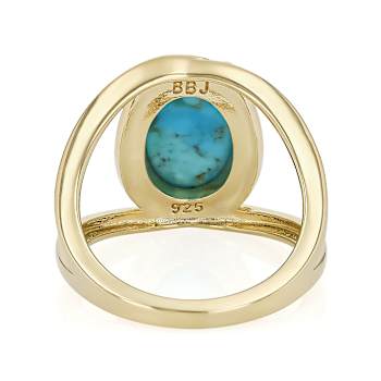 Turquoise Oval Solitaire Ring In 18K Gold Over Sterling Silver 14x10mm