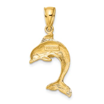 14k Yellow Gold Polished 2D Jumping Dolphin Charm