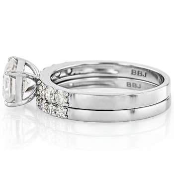 Refined Moissanite Emerald-Cut Ring And Band Set In Platinum-Enhanced
Sterling Silver