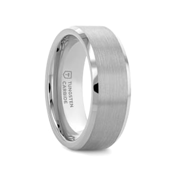 SHEFFIELD Flat Beveled Edges Tungsten Ring with Brushed Center 10mm