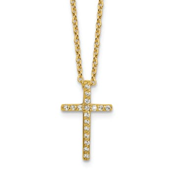 14K Yellow Gold Over Sterling Silver Polished Cubic Zirconia Latin Cross Necklace