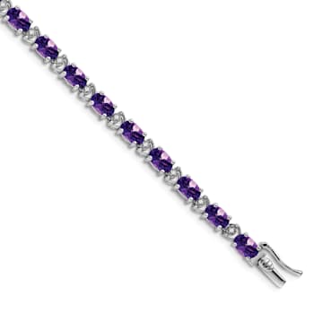 Rhodium Over 14k White Gold Oval Amethyst and Diamond Bracelet