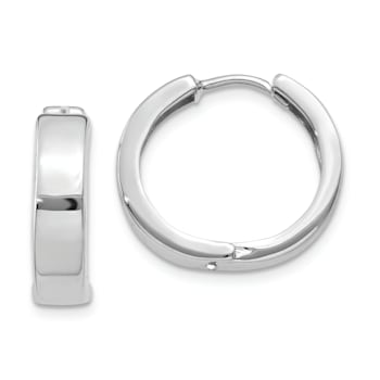 Rhodium Over 14K White Gold 9/16" Round Hinged Hoop Earrings