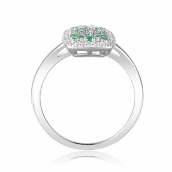 Emerald and Moissanite Sterling Silver Rectangle Cluster Ring