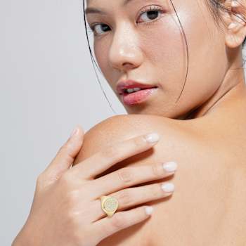 Rachel Zoe Pave CZ Oval Signet Ring in 14K Gold Over Sterling Silver