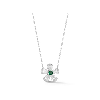 Rachel Zoe Green and White CZ Flower Pendant Necklace in Rhodium Over
Sterling Silver