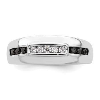 Rhodium Over 14K White Gold White and Black Diamond Men's Ring 0.25ctw