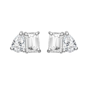 Lab Created Moissanite, Rhodium Plated over Sterling Silver Toi et Moi
Stud Earrings