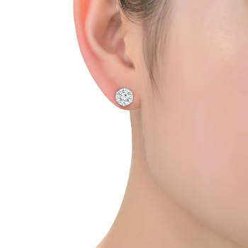 CZ Solitaire Stud Earrings In Sterling Silver