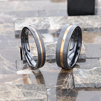 VENICE Black Ceramic Wedding Band with Rose Gold Groove 6mm