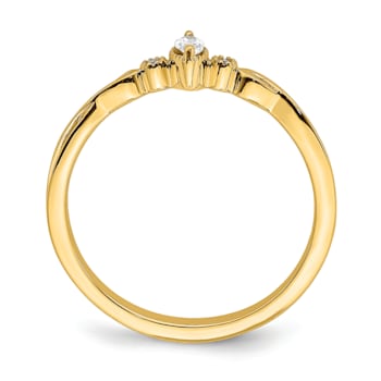 14K Yellow Gold Petite Beaded Edge Marquise Diamond Ring 0.09ctw