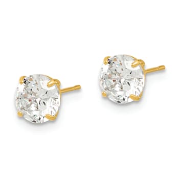14K Yellow Gold 6mm Round Cubic Zirconia Basket Set Stud Earrings