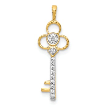 Rhodium Over 14K Yellow Gold with White Rhodium Diamond Club Key Pendant