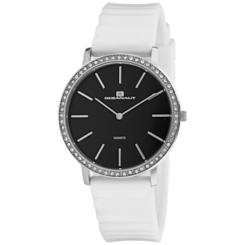 Oceanaut Women's Ripple Black Dial, White Bezel, White Rubber Strap Watch