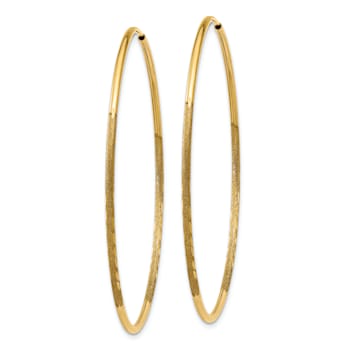 14k Yellow Gold 1 13/16" Satin and Diamond-Cut Endless Hoop Earrings