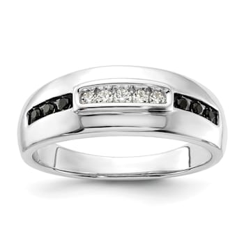 Rhodium Over 14K White Gold White and Black Diamond Men's Ring 0.25ctw