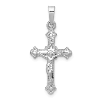Rhodium Over 14K White Gold Polished INRI Crucifix Pendant