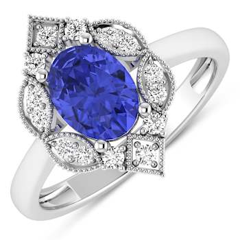 1.29ctw Violet Tanzanite and Diamond 14K White Gold Halo Ring