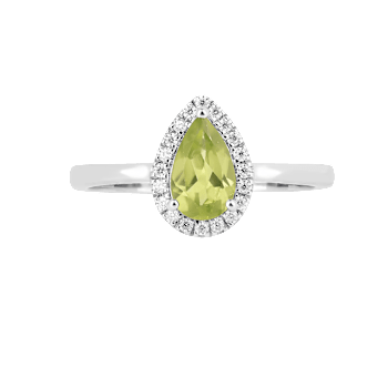 Pear Shape Peridot with Moissanite Accents Rhodium Over Sterling Silver Ring
