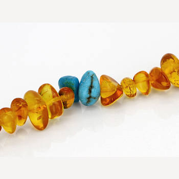 Amber And Turquoise Beaded Sterling Silver Bracelet