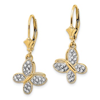14K Two-tone Gold Diamond-Cut Fancy Butterfly Dangle Earrings