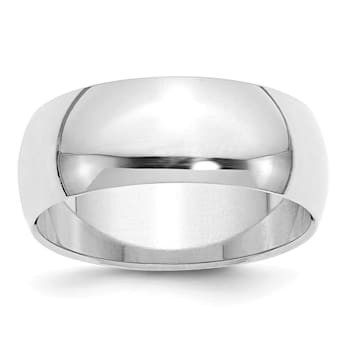 Rhodium Over Sterling Silver 8mm Half-Round Band