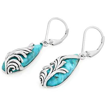 Blue Composite Turquoise Sterling Silver Feather Earrings 25x8mm