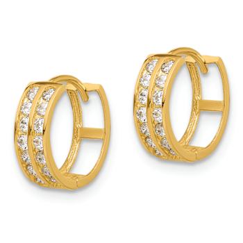 14k Yellow Gold Polished 7/16" Two Row Cubic Zirconia Hinged Hoop Earrings