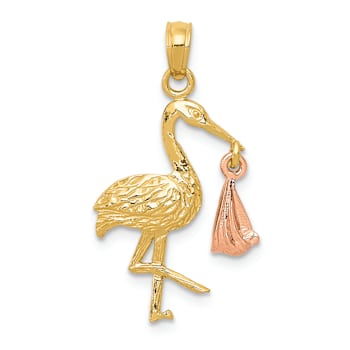 14K Two-tone Gold  Textured Stork Pendant